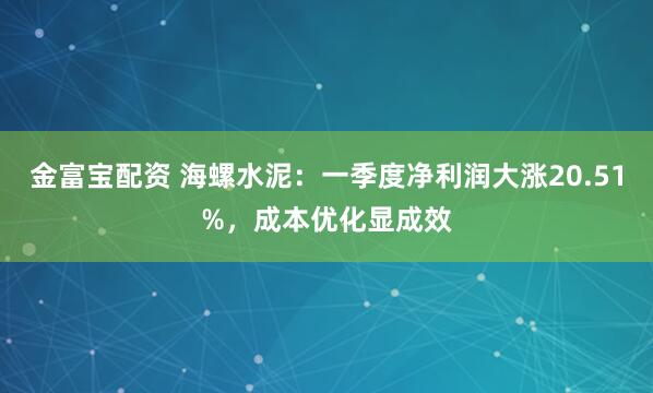 金富宝配资 海螺水泥：一季度净利润大涨20.51%，成本优化显成效