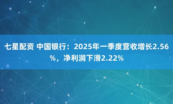 七星配资 中国银行：2025年一季度营收增长2.56%，净利润下滑2.22%