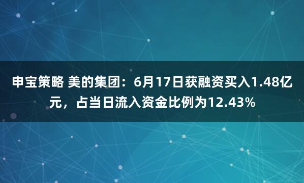 申宝策略 美的集团：6月17日获融资买入1.48亿元，占当日流入资金比例为12.43%
